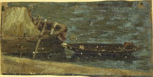 Boats moored by Charles Emile Cuisin