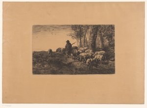 Shepherd with Group of Pigs by Charles Emile Jacque (attributed to)