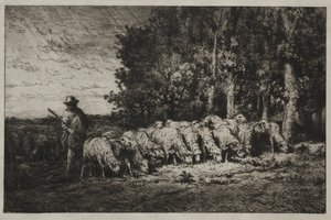 A Herd at the Edge of a Forest by Charles Emile Jacque