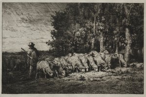 A Herd at the Edge of a Forest by Charles Emile Jacque