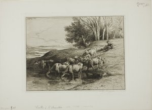 Cows at the Watering Place by Charles Emile Jacque
