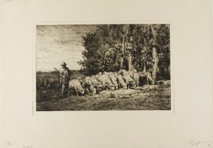 Flock of Sheep at the Edge of a Wood by Charles Emile Jacque