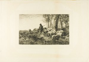 Herd of Pigs with Swineherd by Charles Emile Jacque