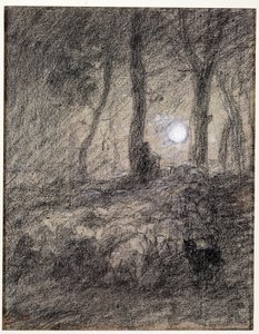 Flock of Sheep in Moonlight by Charles Emile Jacque