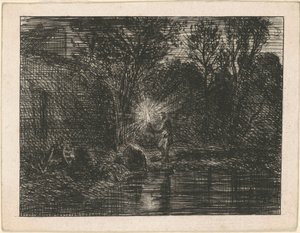 Riverbank at Night by Charles Emile Jacque