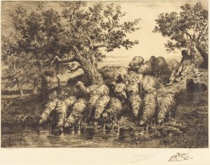 Sheep at the Watering Place by Charles Emile Jacque