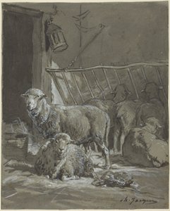 Sheep in a Manger by Charles Emile Jacque