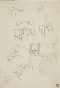 Sheet of Sketches: Details of a Donkey and Accoutrements by Charles Emile Jacque