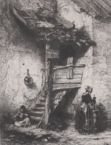 Stairs and Woman Churning, 1845 by Charles Emile Jacque