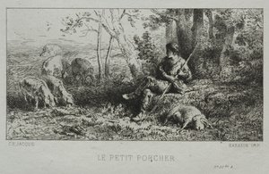 The Little Pig Herd by Charles Emile Jacque