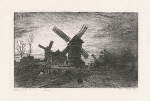 Two Windmills at Montmartre by Charles Emile Jacque