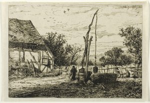 Well in a Farm Courtyard by Charles Emile Jacque