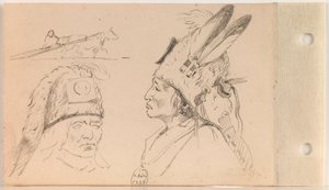 Studies of Palaneapape (Struck-by-Ree or Struck-by-Arikara) and a Dog Travois (leaf 21 verso) by Charles Ferdinand Wimar