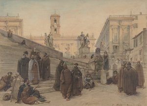 The Campidoglio seen from the Staircase of the Church of the Aracoeli, Rome, at Sunset, 1846 by Charles Francois Houel