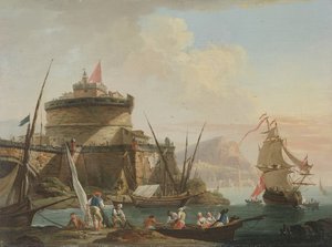 Harbour Scene at Sunset by Charles Francois Lacroix de Marseille