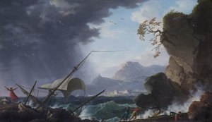 A Wreck on a Rocky Coast by Charles François Grenier de Lacroix