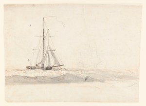 A cutter before the wind with a ship in the distance by Charles Gore