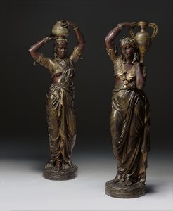 Two Bronze Torcheres in the Shape of Indian Women Carrying Vases, 1862-1865 by Charles Henri Joseph Cordier