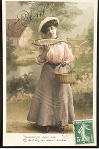 Old Postcard/April Fish/Woman of the Belle Epoque by Augustus Kollner