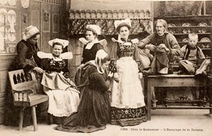 Old postcard, Breton family, Brittany, France by Augustus Kollner