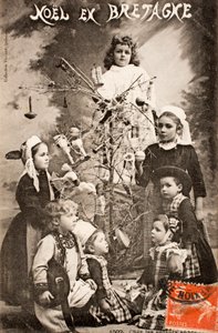 Old postcard, Merry Christmas, The wise children, Brittany, France by Augustus Kollner