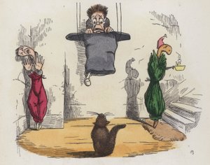 Man Hanging from the Ceiling in His Hat Because He is Afraid of a Cat