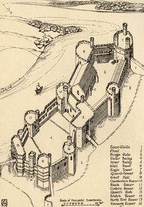 A Birds-Eye View of Caernarvon Castle, North Wales by Charles Henry Bourne Quennell