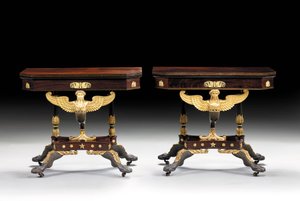 Two Classical Carved Card Tables by Charles Honore Lannuier