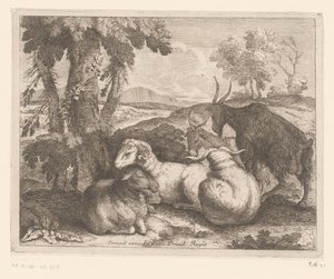 Sheep and Goats under a Tree (Animal Series) by Charles II Errard (attributed to)