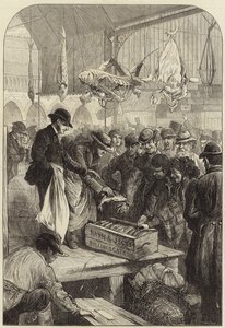 A fish auction in Columbia Market by Charles J. Staniland