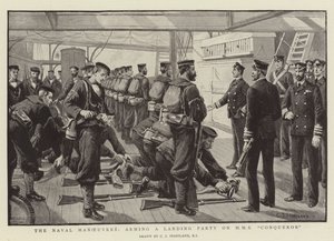 The Naval Manoeuvres, arming a Landing Party on HMS Conqueror by Charles J. Staniland