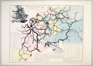Figurative and Approximate Map of the Movement of Travellers on the Main Railways of Europe in 1862, 1865 by Charles Joseph Minard