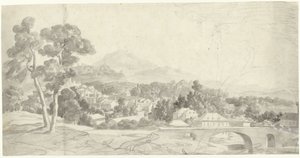 Landscape with a City by a Bridge by Charles Joseph Natoire (attributed to)