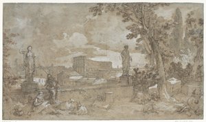 View of a Part of the Farnese Gardens on the Palatine Hill in Rome by Charles Joseph Natoire