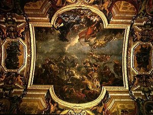 View of The King Taking Maastricht in Thirteen Days in 1673 and the Passage on the Rhine in the Presence of the Enemies in 1672, Ceiling Painting from the Galerie des Glaces
