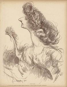 Caricature of French comic actress Cecile Sorel by Charles Leandre