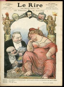 Illustration of Charles Leandre for the Cover of Le Rire, 03/01/14 - Les strennes de Marianne - Tribun - Clemenceau George, Jaures Jean, Briand Aristide, Marianne, Caillaux Joseph by Charles Leandre