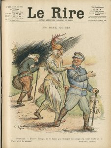 Illustration of Charles Leandre for the Cover of Le Rire, 24/06/22 - The Two Guides - England Great Britain, Europe, President of the Republic, Peace, Chapeau - Poinsare Raymond, David Lloyd George