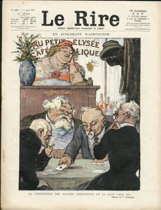 Illustration of Charles Leandre in Le Lire, 06/08/21 - Meanwhile Washington - Elections, President of the Republic - Marianne, Fallieres Armand, Poinsare Raymond, Deschanel Paul - Card game