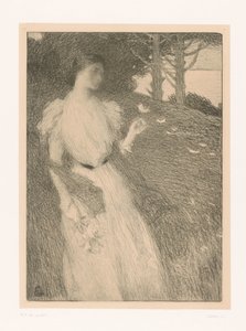 Woman Letting Flower Petals Blow Away in the Wind by Charles Lucien Leandre
