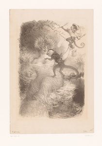 Woman with Globe, Stacks of Papers, and Two Monkeys by Charles Lucien Leandre