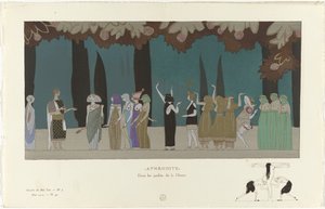 Gazette du Bon Ton, 1914 - No. 5, Pl. 43: Aphrodite / In the Gardens of the Goddess