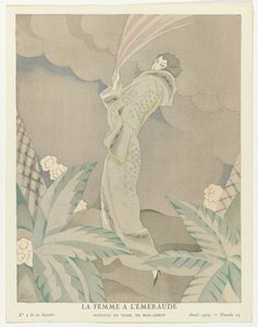 Gazette du Bon Ton 1923, No. 5, Pl. 23: The Woman with the Emerald - Coat in Tiger, by Max-Leroy