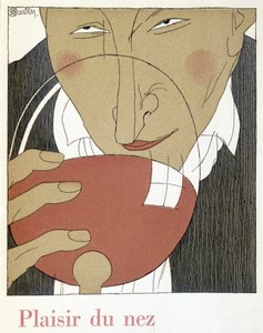 Pleasure of the Nose - in Monseigneur le Vin, drawing by Charles Martin, fascicle des Etablissements Nicolas by Charles Martin