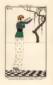 Woman in a Printed and Embroidered Sheath Dress by Charles Martin