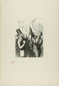 At the Universal Exhibition: The producer of felt hats. Here you can see a live rabbit, which I will dump into the machine like that... by Charles Maurand