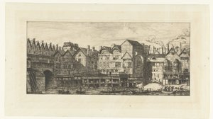 Back Facades of Houses with Furriers on the Seine near Pont-au-Change in Paris (title on object) by Charles Meryon