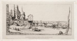 Footbridge Temporarily Replacing the Exchange Bridge, Paris, after the fire of 1621 by Charles Meryon