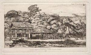 Native Barns and Huts at Akaroa, Banks Peninsula, 1845, 1865