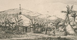 New Caledonia: large indigenous hut on the walking path to Poepo, illustration from 